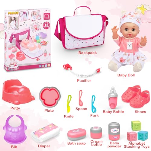 25Pcs Doll Care Toy Playset with Cradle Crib, High Chair, Milk Bottle, Pacifier, Diaper K392007