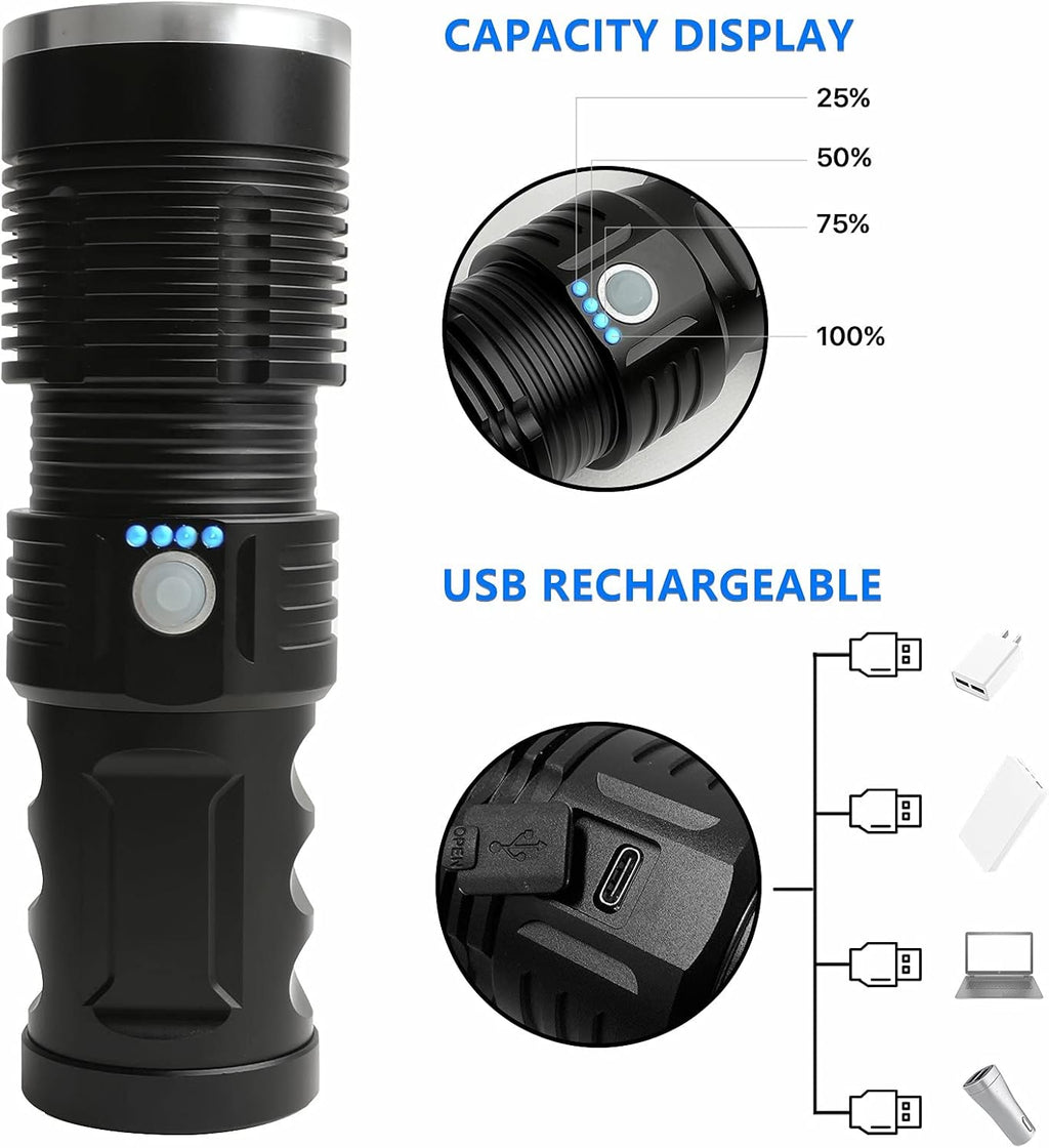 100000 Lumen Rechargeable Tactical Flashlight with Battery A61314