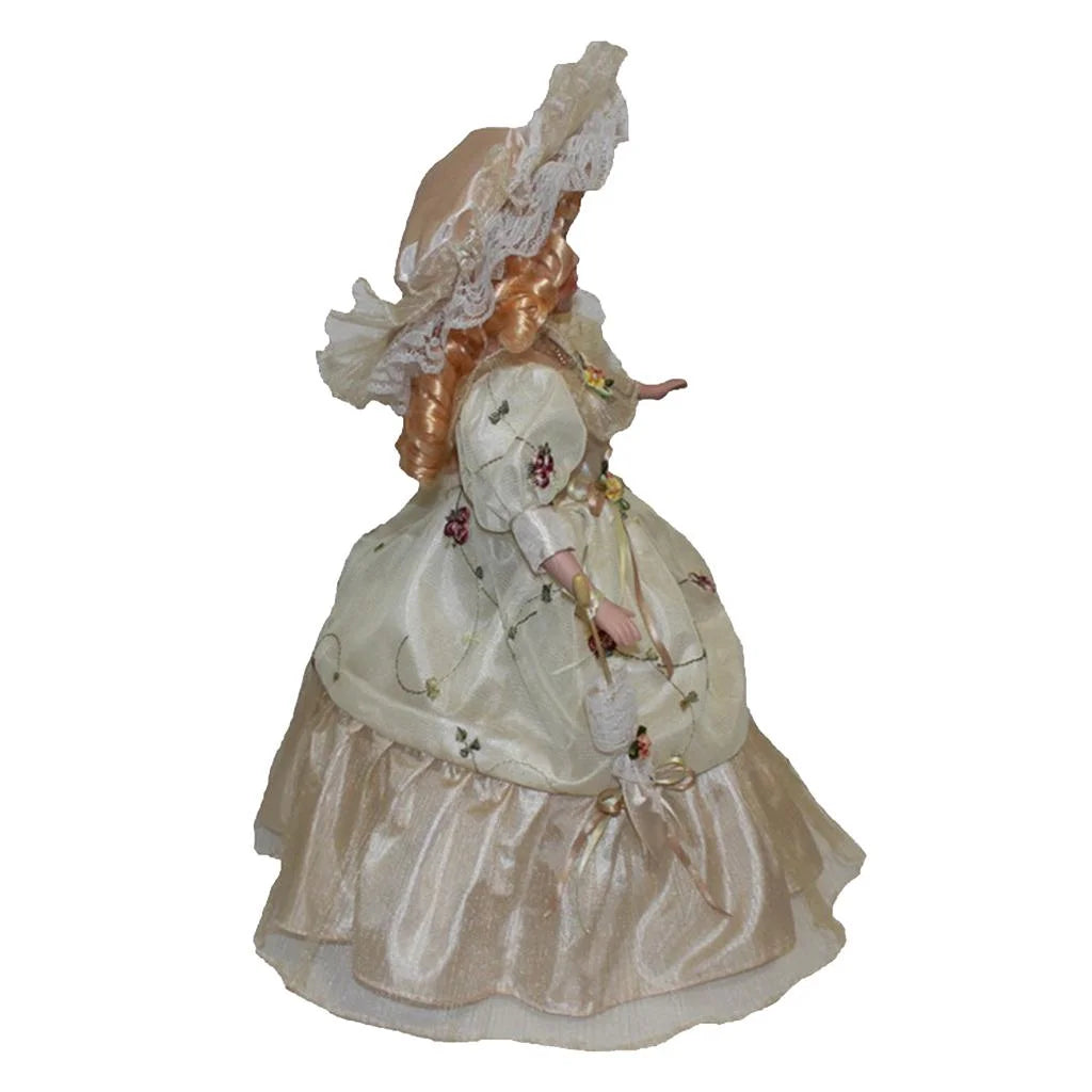 40cm Porcelain Doll with Curly Hair, Umbrella and Clothing Collectible Toy Y6245