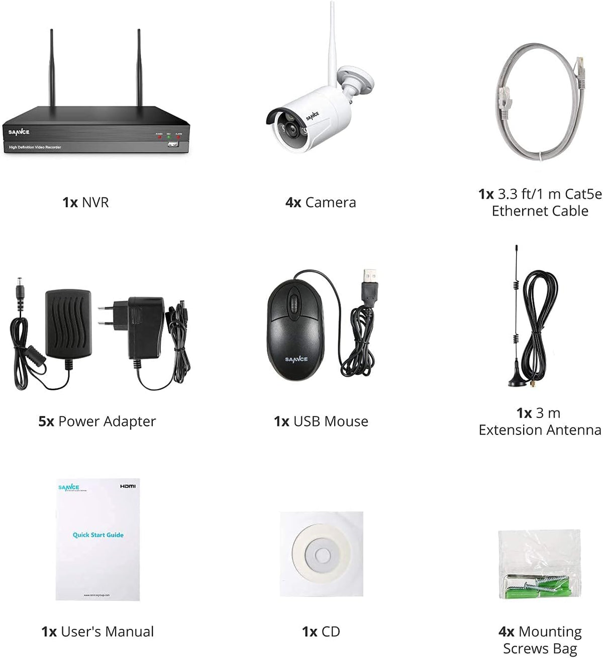 1080p 8 Channel Wireless Security Camera System with 4 Pcs Outdoor Cameras W354