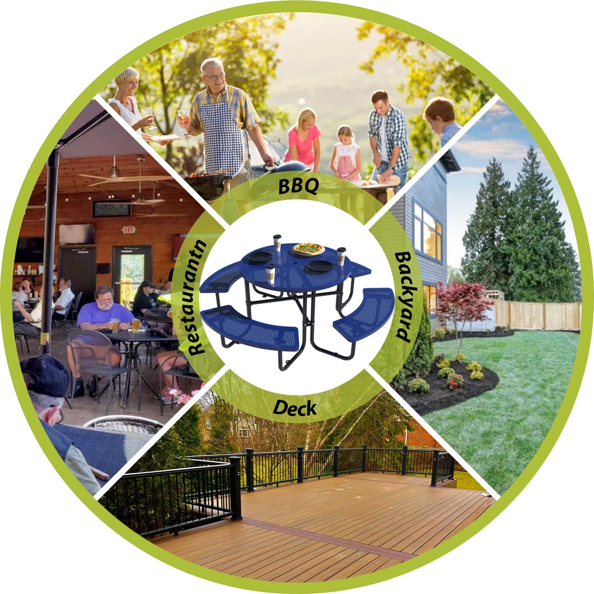 46'' Steel Round Picnic Table with Umbrella Hole E91295
