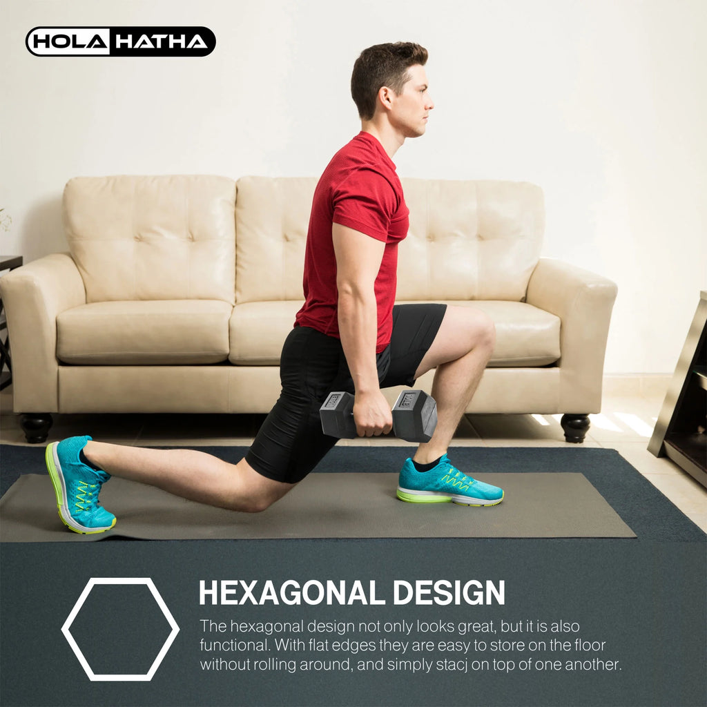 5, 8, 10, 12 and 15 Pound Hexagonal Dumbbell Weight Set with Rack D1906