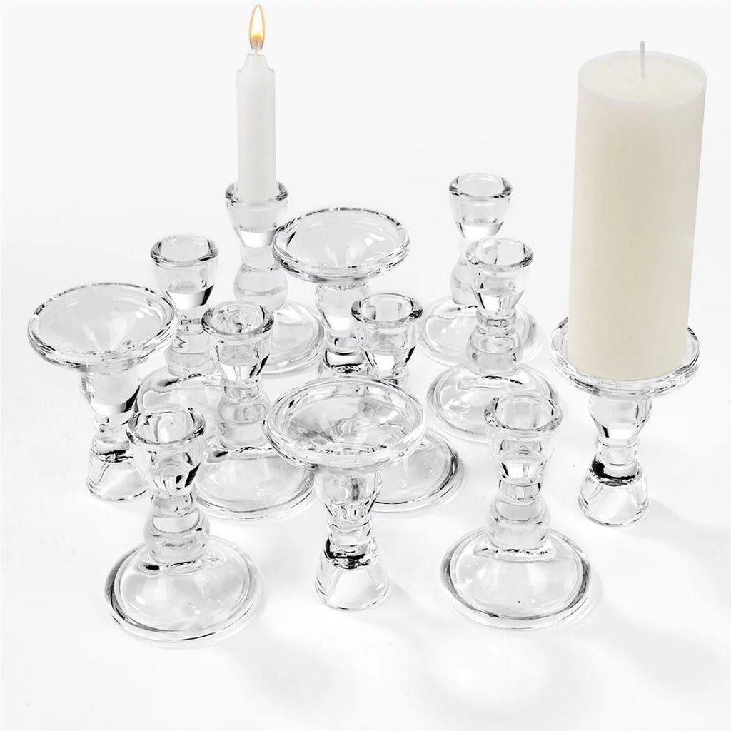 12 Pc Clear Glass Taper Candle Holders T5665
