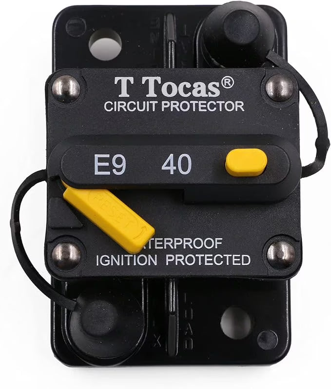 40 Amp Surface-Mount Circuit Breaker with Manual Reset Switch Button, 12V - 48V DC, Waterproof 40A N820