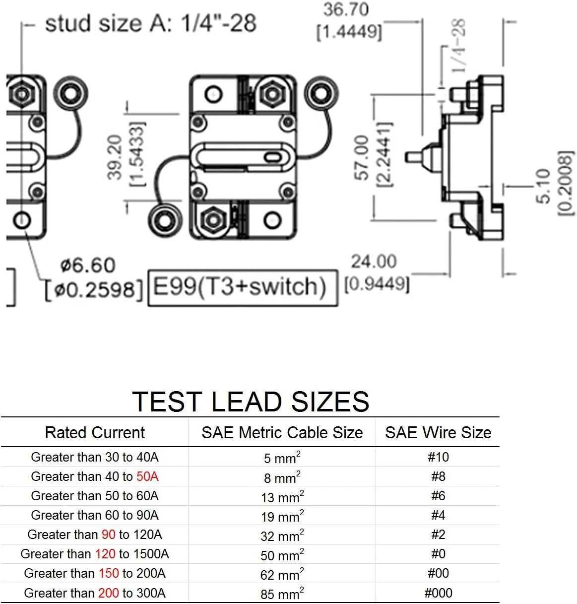 40 Amp Surface-Mount Circuit Breaker with Manual Reset Switch Button, 12V - 48V DC, Waterproof 40A N820