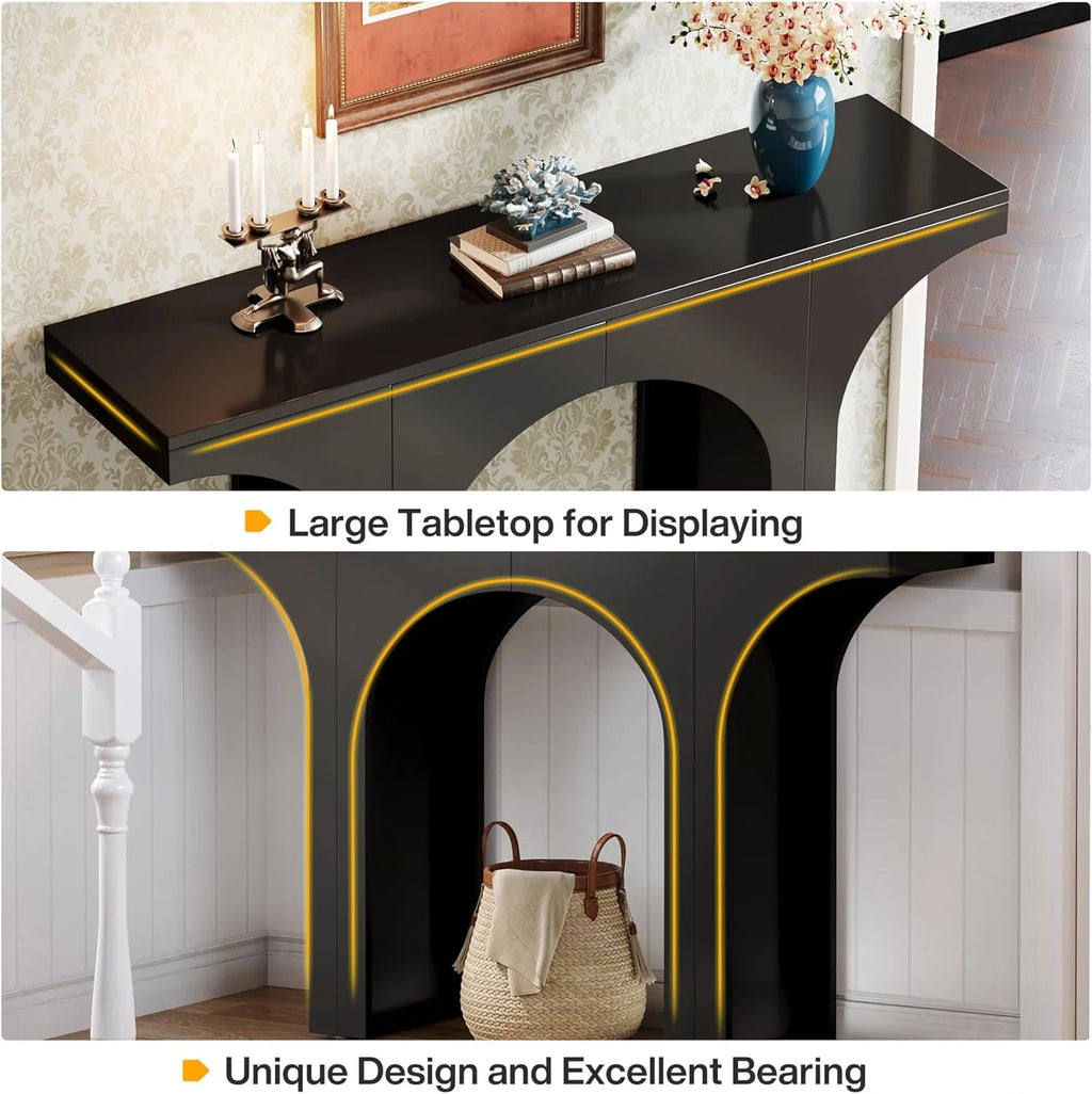 47 Inches Black Console Table with Arch Base L40655