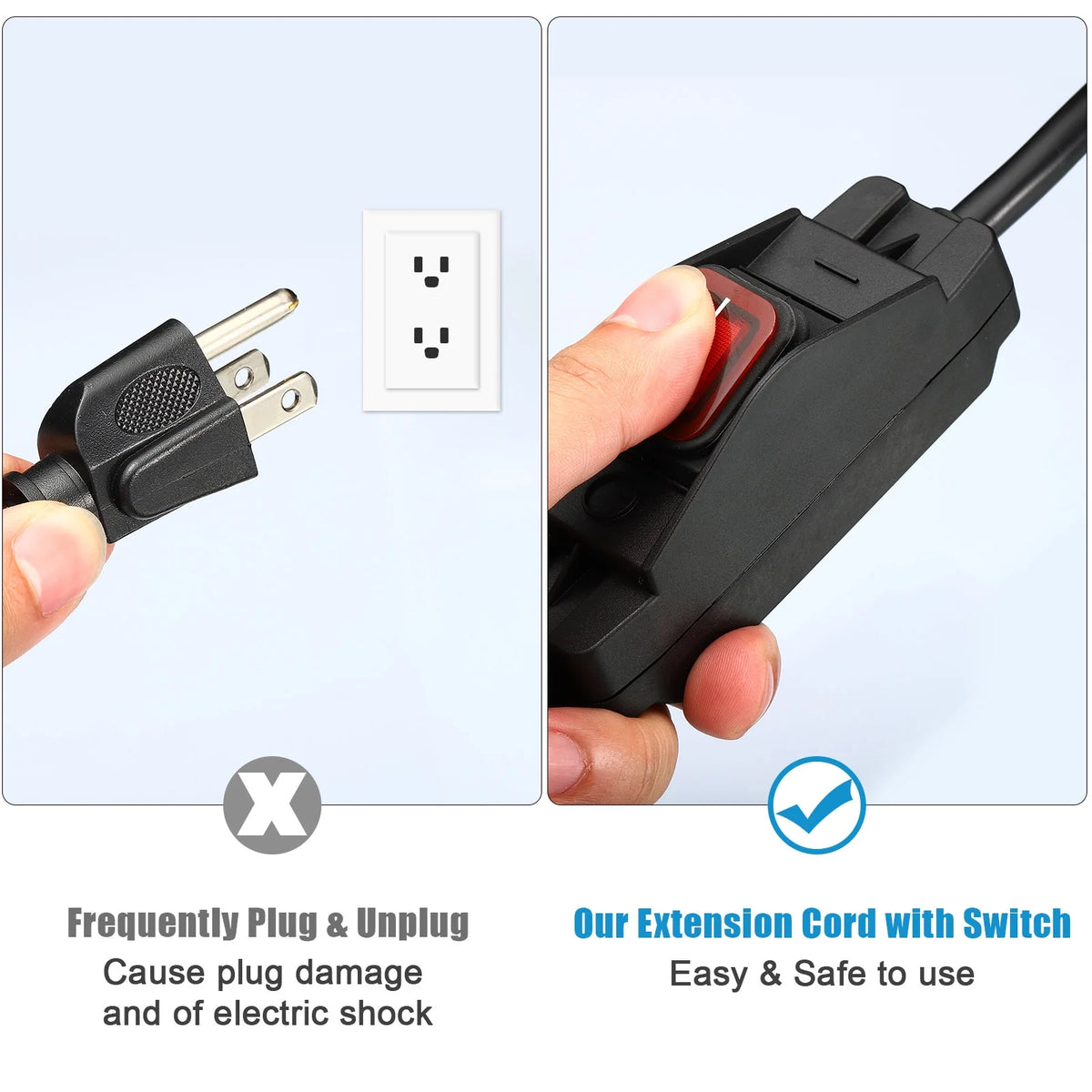6.6Ft Outdoor Extension Cord with Waterproof Switch 1875W 14AWG 3 Prong V100