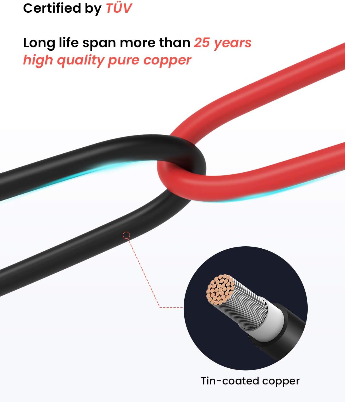 40 Feet 10AWG Solar Extension Cable with Female and Male Connector, Pack of 2 B6739