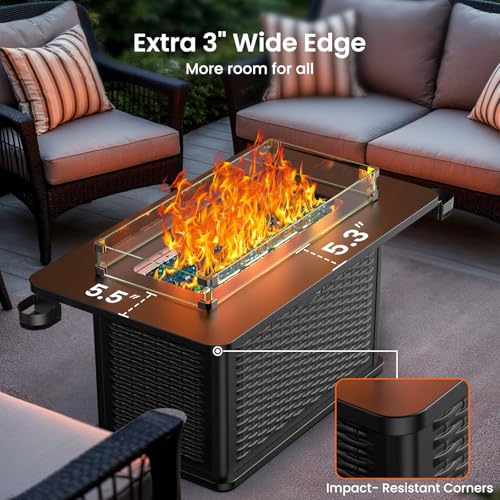 43 Inch Propane Fire Pit Table with Glass Rocks and Cover Y6974