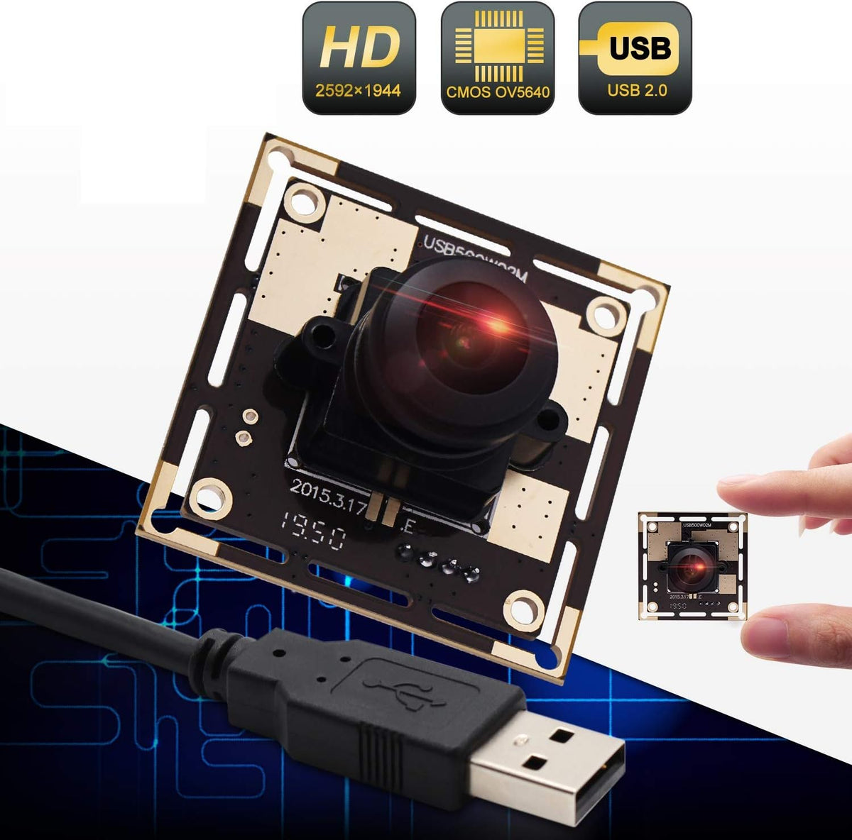 5 Megapixel USB Camera Module with 170 Degree Fisheye Lens Wide Angle HD Webcamera E780215