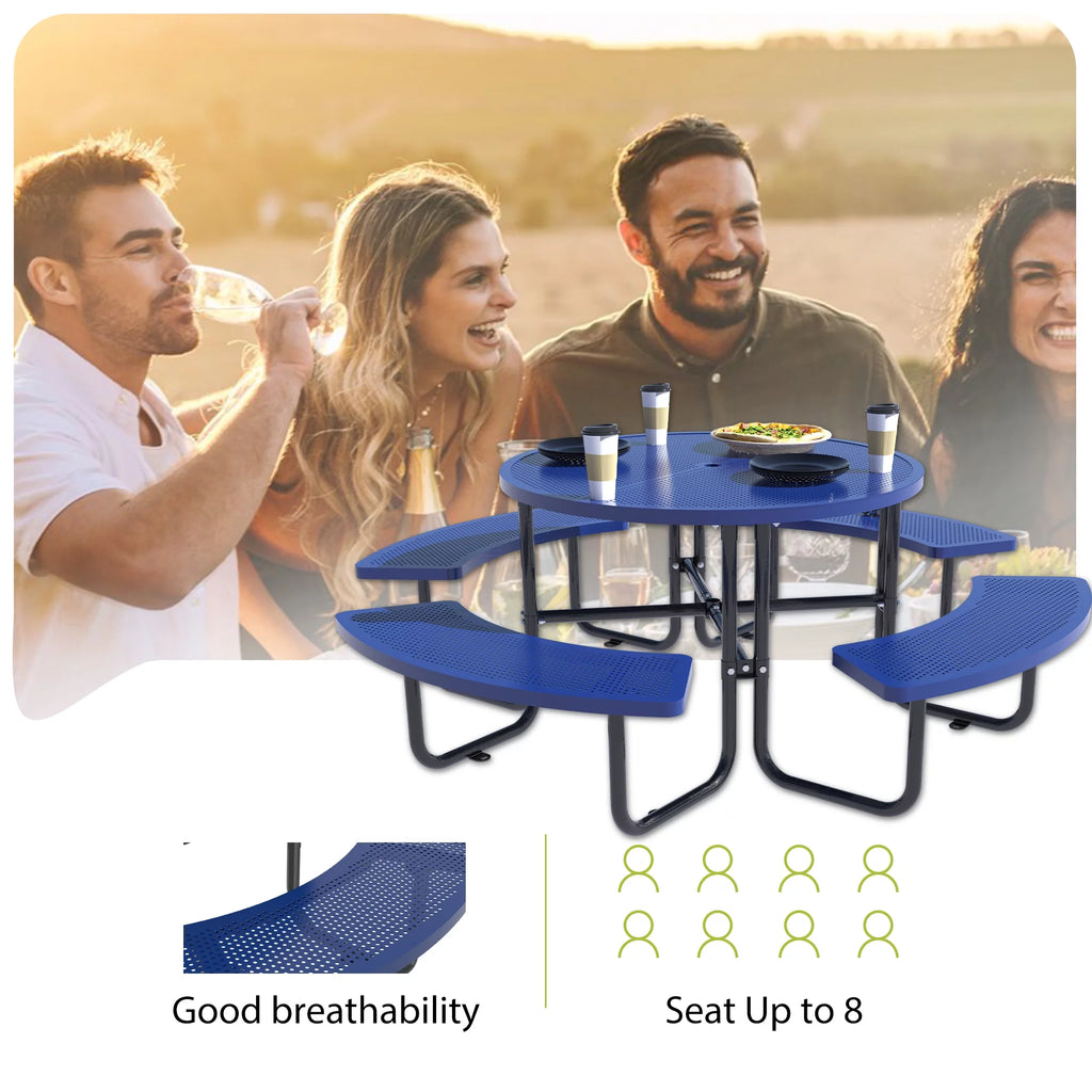 46'' Steel Round Picnic Table with Umbrella Hole E91295