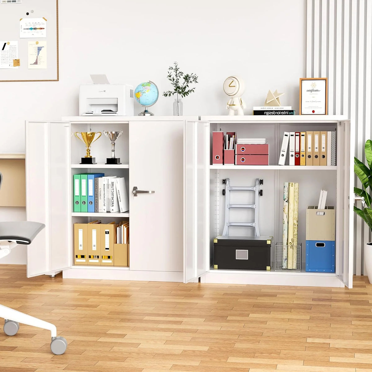 42 In White Metal Storage Cabinet with Locking Doors and 2 Adjustable Shelves E5059
