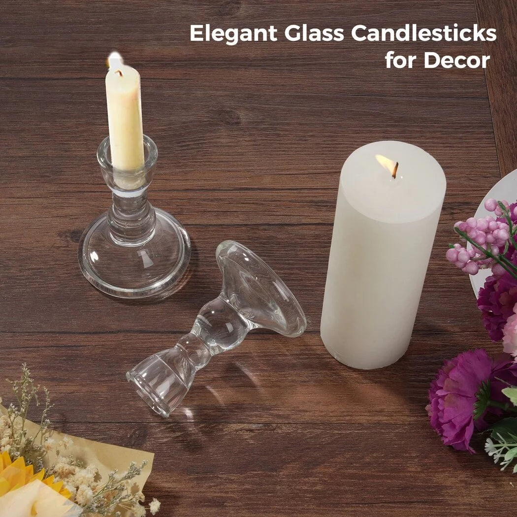 12 Pc Clear Glass Taper Candle Holders T5665