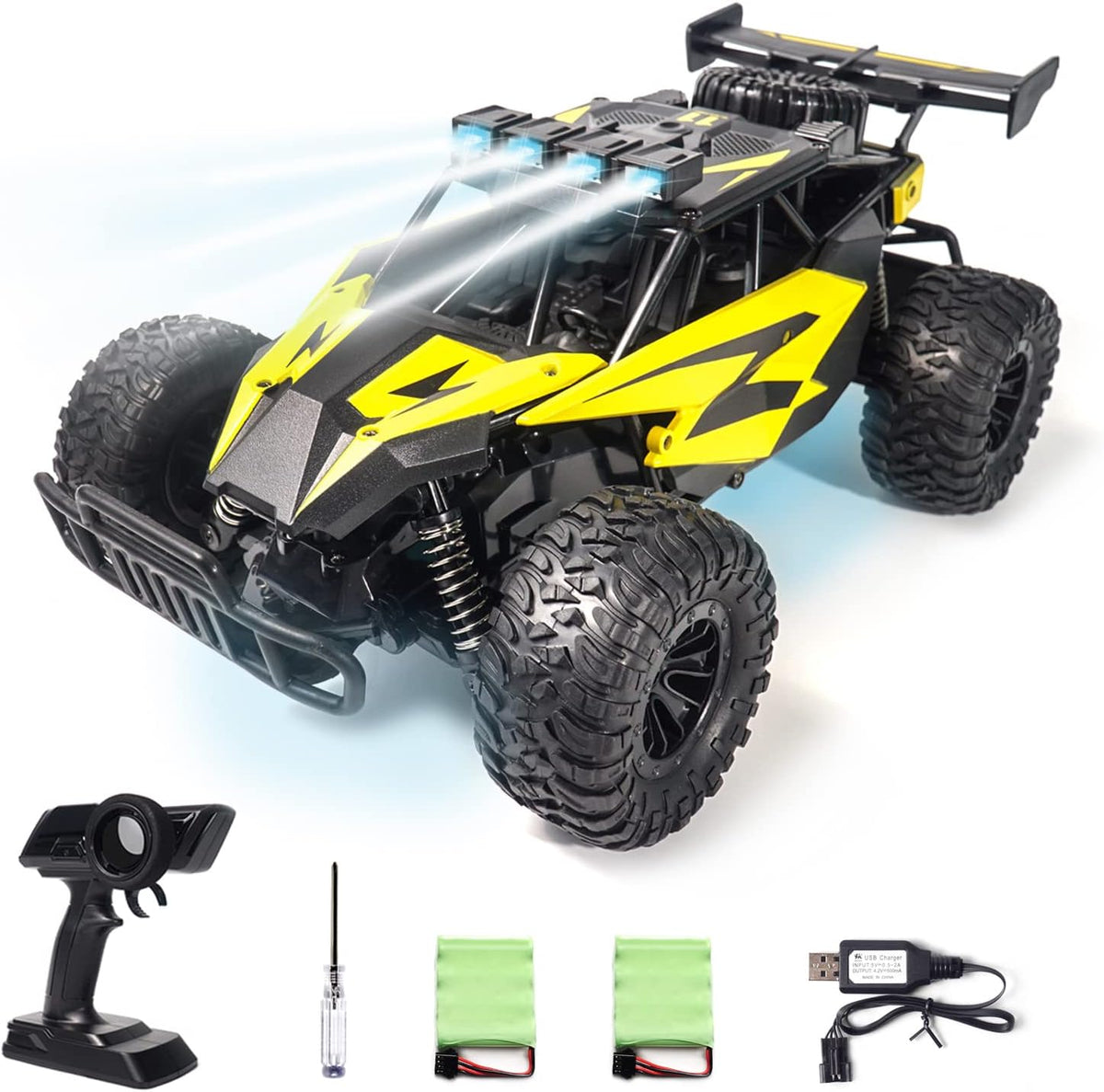 2WD 1:14 Scale Remote Control Car, LED Roof Headlight & Chassis Light, 35km/h, Red, Pack of 2 J4662