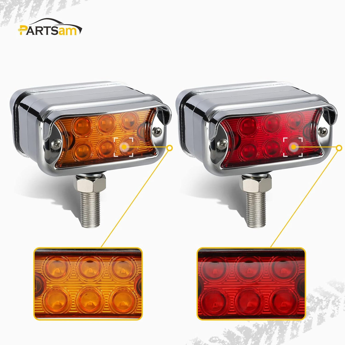 2Pcs Amber/Red 6 LED Double Face Rectangular Chrome Utility Lights Y664