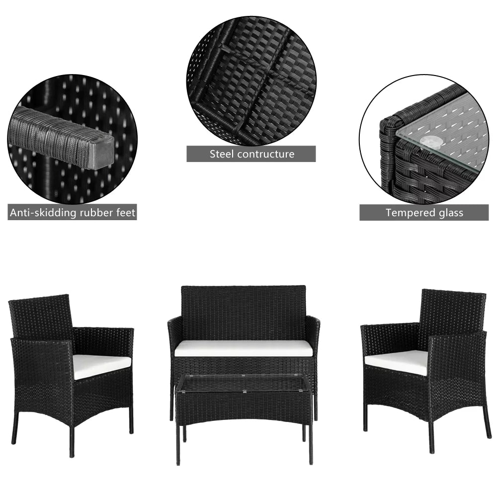 4-Piece PE Wicker Outdoor Conversation Set with Cushions L5906