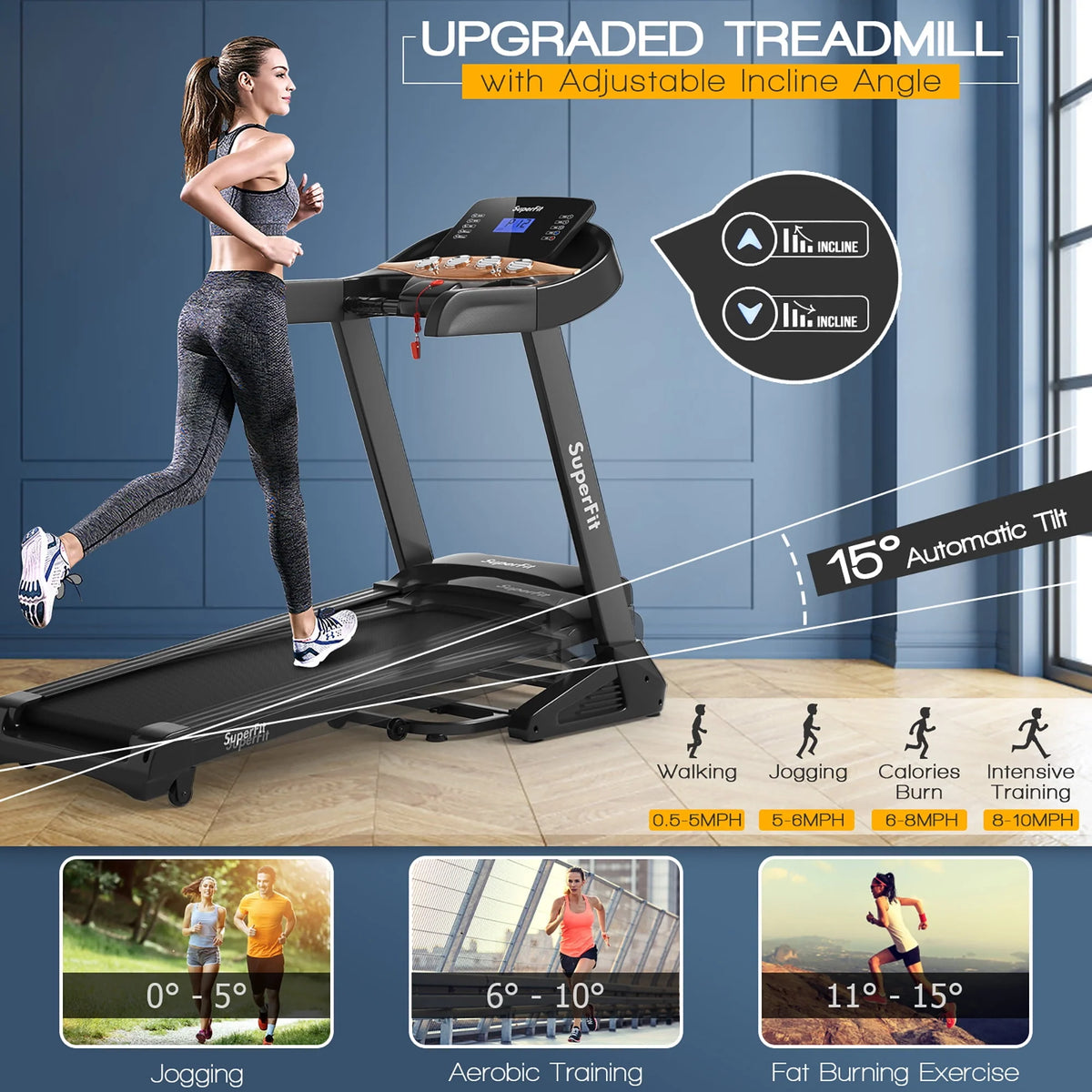 3.75HP Electric Folding Treadmill with Auto Incline V65171