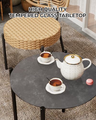 3 Piece Rattan Patio Dining Set with Round Table X616