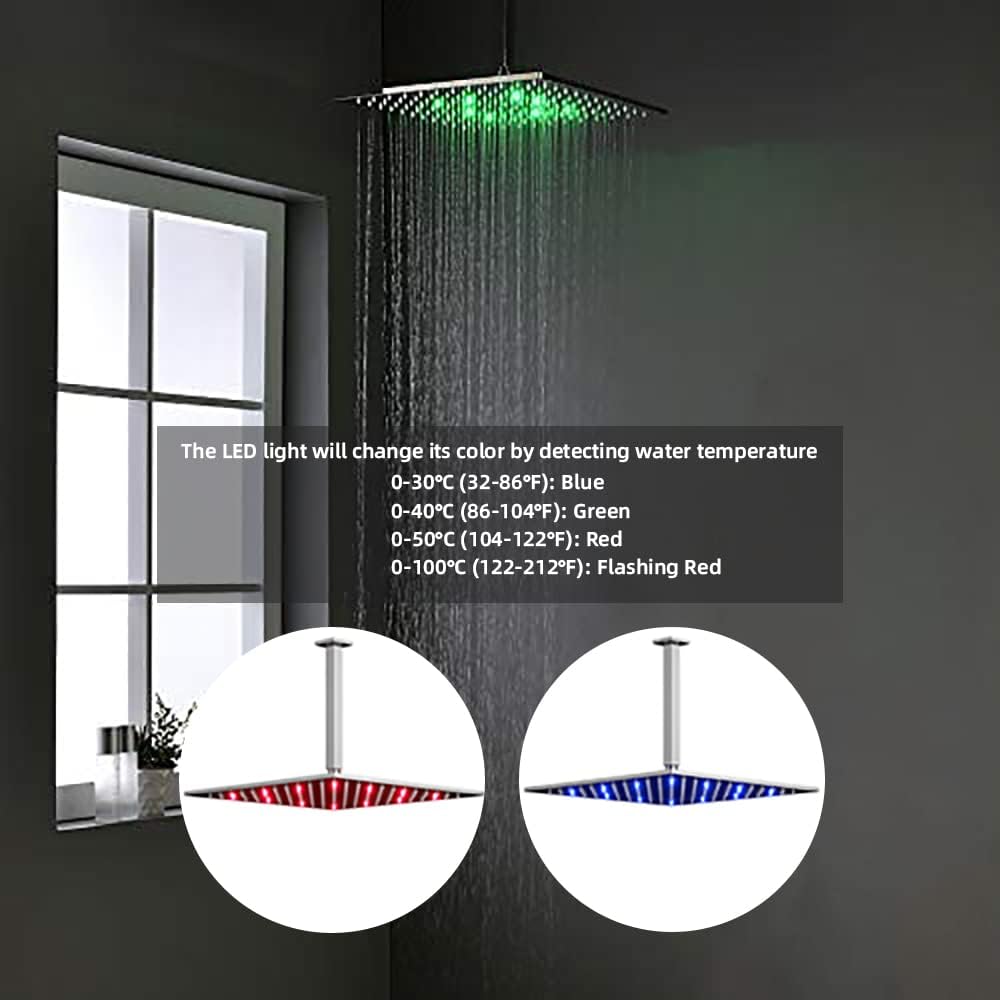 16 Inch LED Polished Chrome Ceiling Mounted Brass Shower System with Body Jets Z737174