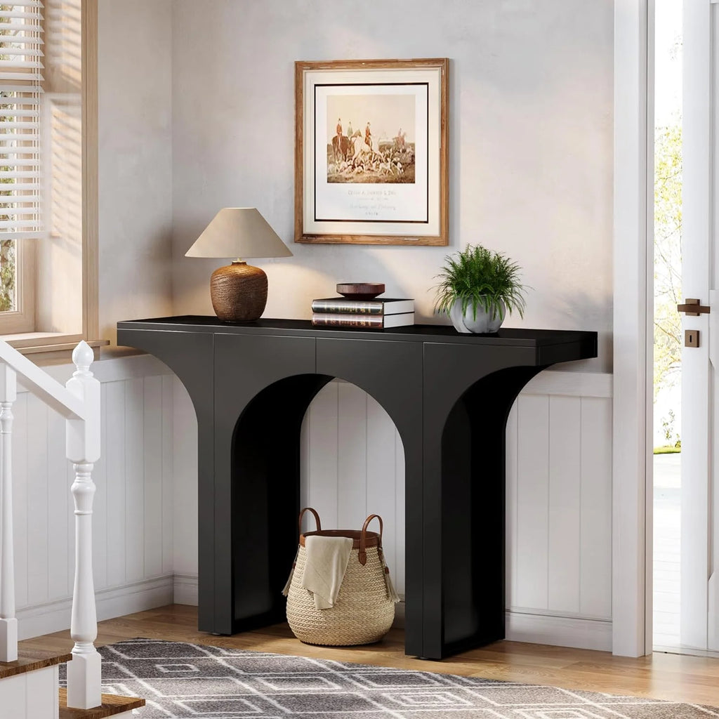 47 Inches Black Console Table with Arch Base L40655