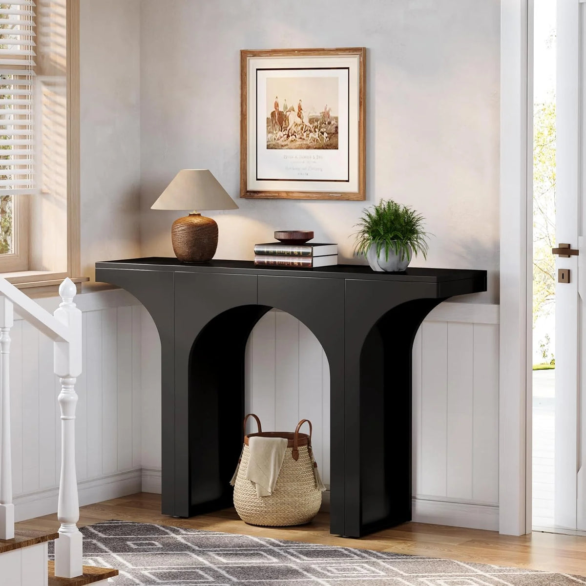 47 Inches Black Console Table with Arch Base L40655