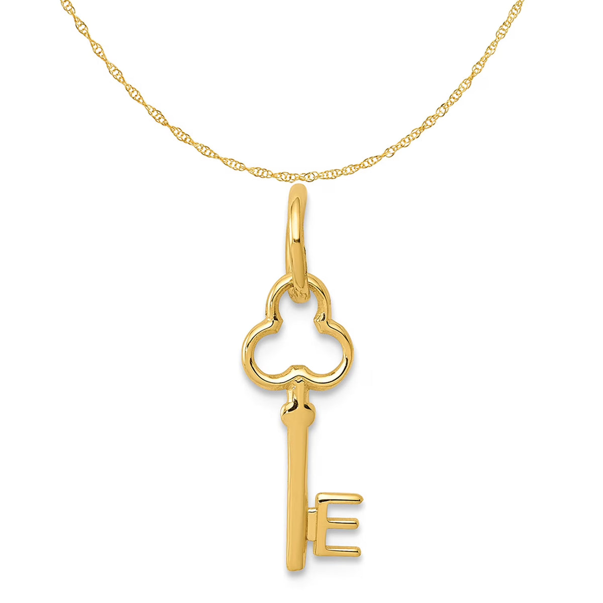 14K Yellow Gold Key Letter E Initial Pendant Charm With 10K Yellow Gold Rope Chain Necklace 18'' D8266