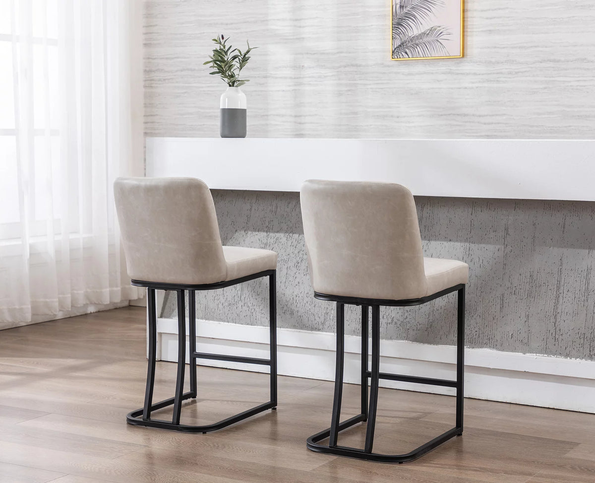 24" Counter Height Stools Set of 2 Faux Leather Upholstered Beige N95457