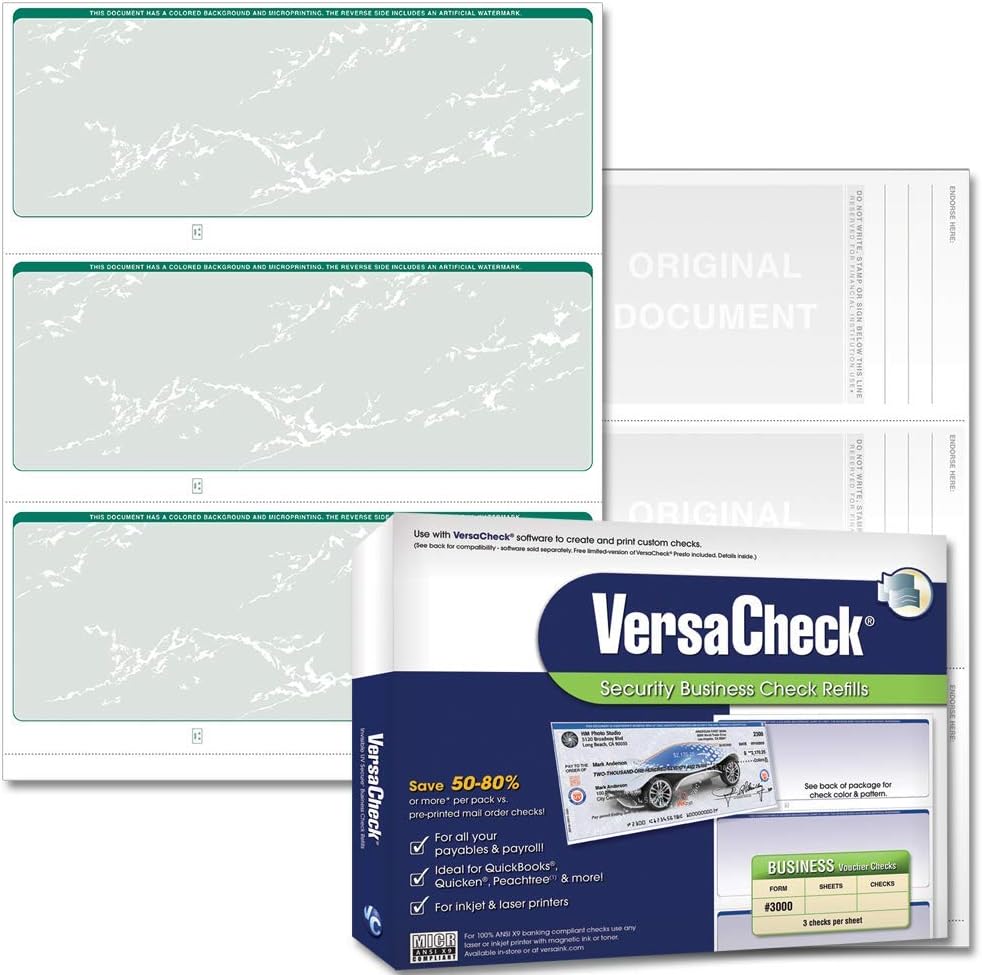 1500 Blank Business Checks Green Prestige 500 Sheets Form #3000 3 Per Sheet Pack of 2 O32585