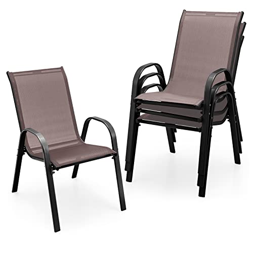 4 Pieces Stackable All Weather Patio Dining Chairs Set with Armrests J499