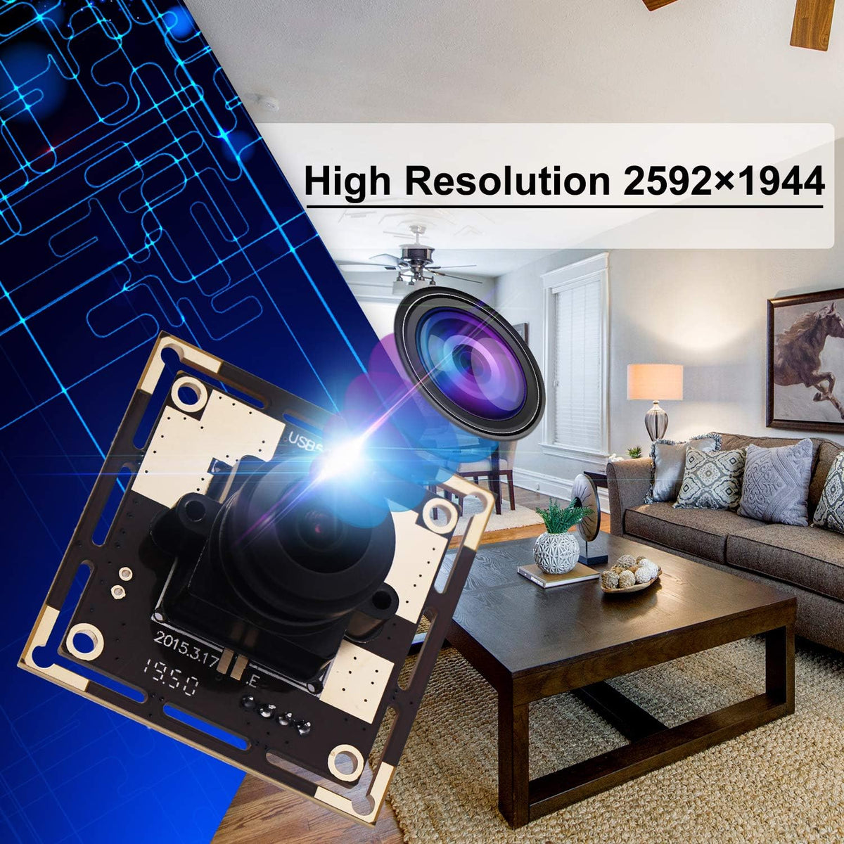 5 Megapixel USB Camera Module with 170 Degree Fisheye Lens Wide Angle HD Webcamera E780215