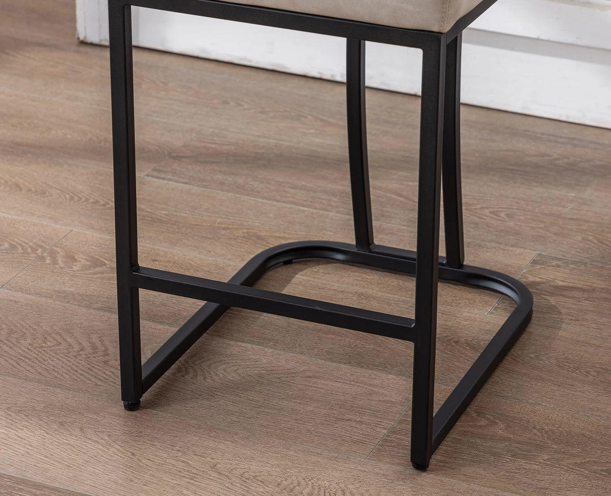 24" Counter Height Stools Set of 2 Faux Leather Upholstered Beige N95457