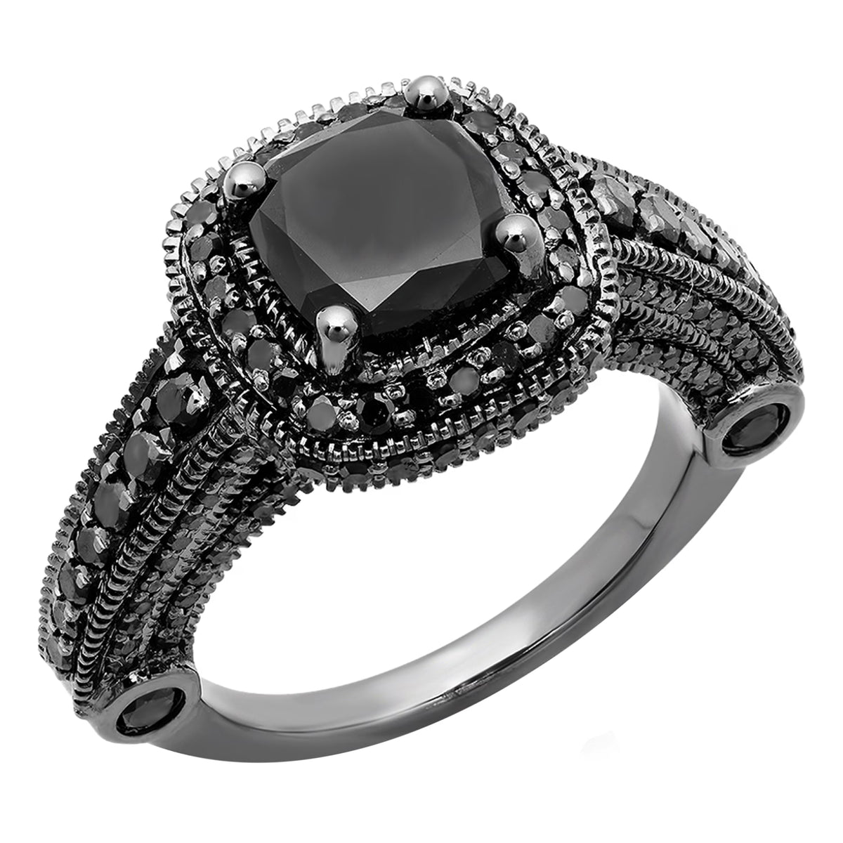 4.50 Carat Black Diamond Vintage Halo Ring O985