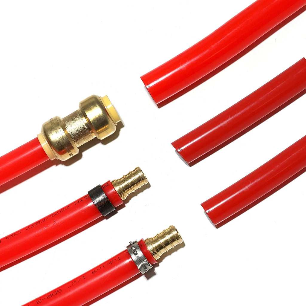 2 Rolls x 100 ft 1/2 Inch Pex-b Pipe/Tubing with Brass Fittings, Crimp Rings, Pipe Cutter N7629