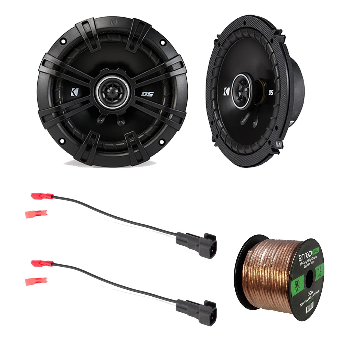 6.5" 240 Watt 2-Way Coaxial Speakers, Speaker Harness, 16 Gauge 50 Foot Speaker Wire T4808