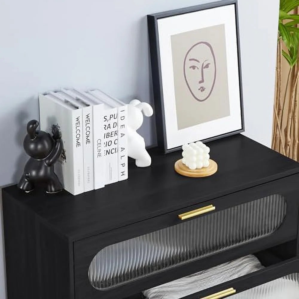 3 Drawer Tempered Glass Wood Dresser V529944