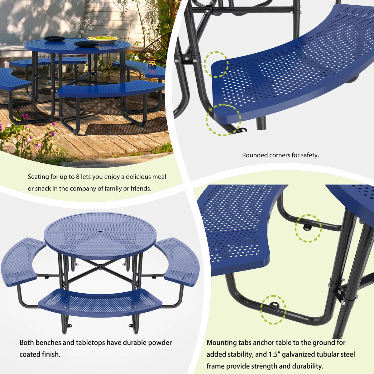 46'' Steel Round Picnic Table with Umbrella Hole E91295