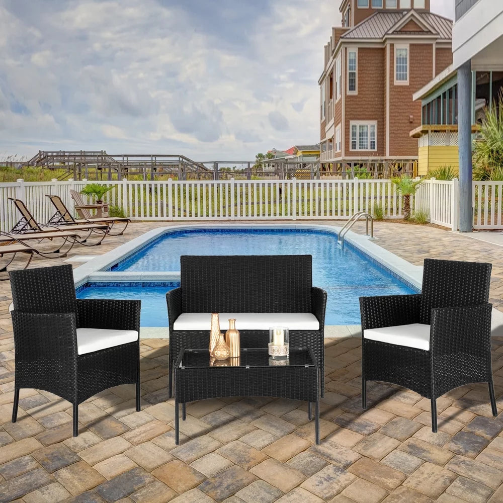 4-Piece PE Wicker Outdoor Conversation Set with Cushions L5906