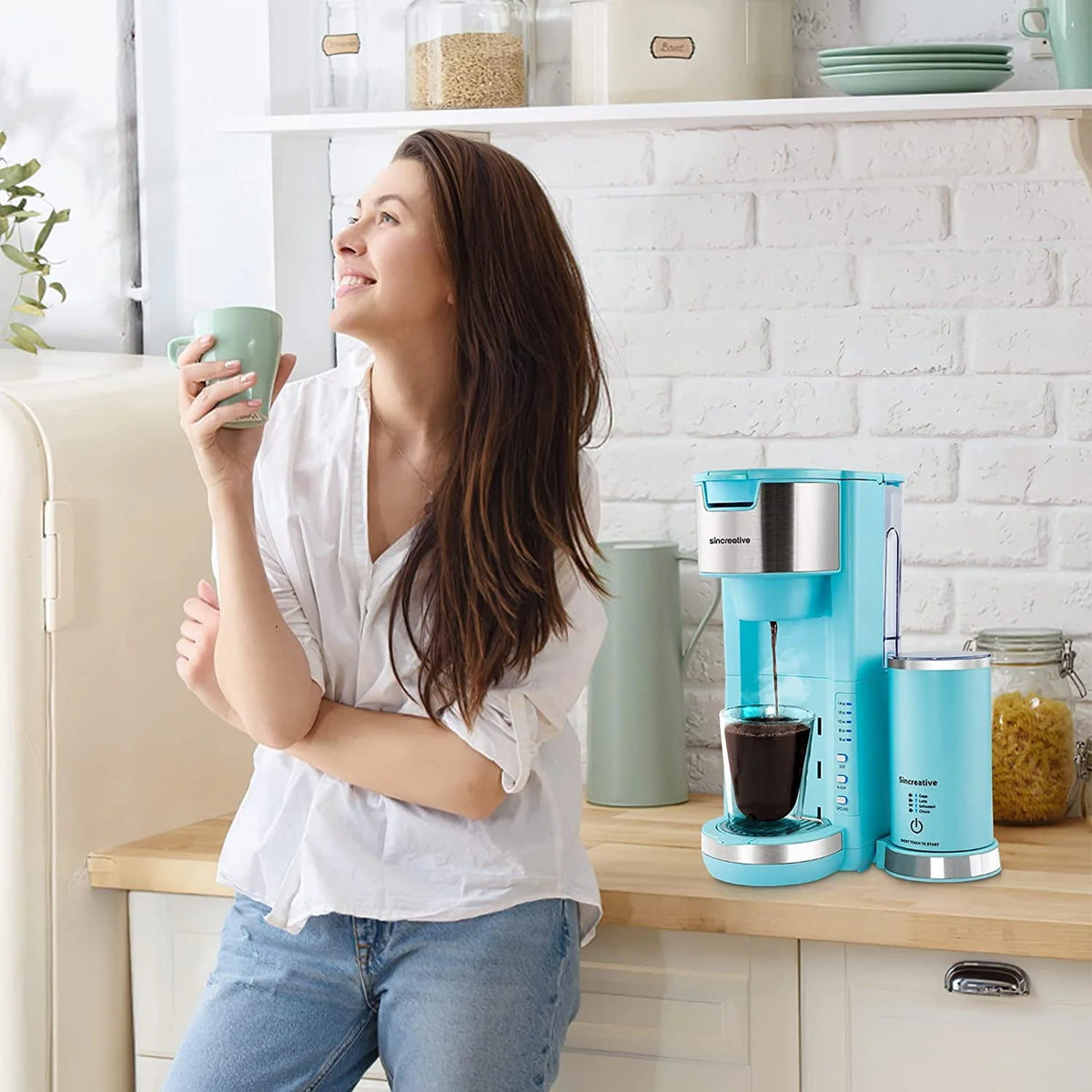 2 in 1 Single Serve Coffee Maker Machine with Milk Frother S3572