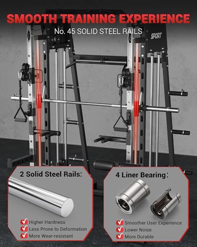 2200LBS Squat Rack Power Cage with Smith Bar and Cable Systems S215