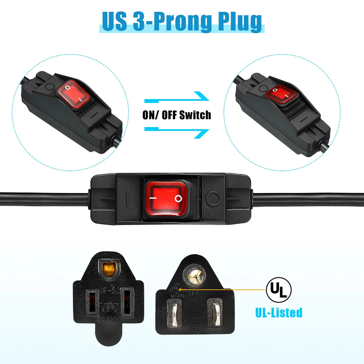 6.6Ft Outdoor Extension Cord with Waterproof Switch 1875W 14AWG 3 Prong V100