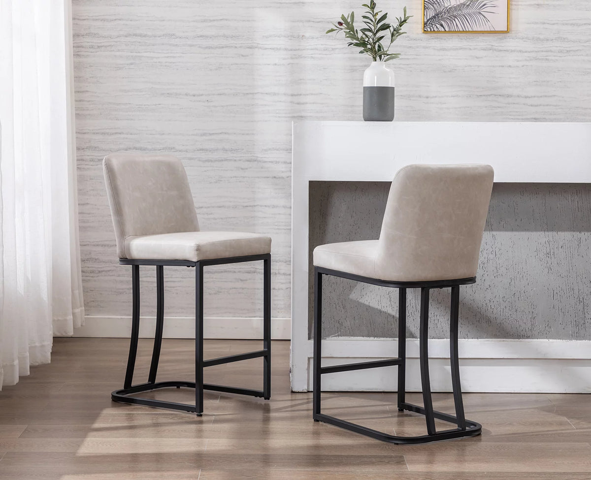 24" Counter Height Stools Set of 2 Faux Leather Upholstered Beige N95457