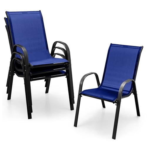 4 Pieces Stackable All Weather Patio Dining Chairs Set with Armrests J499