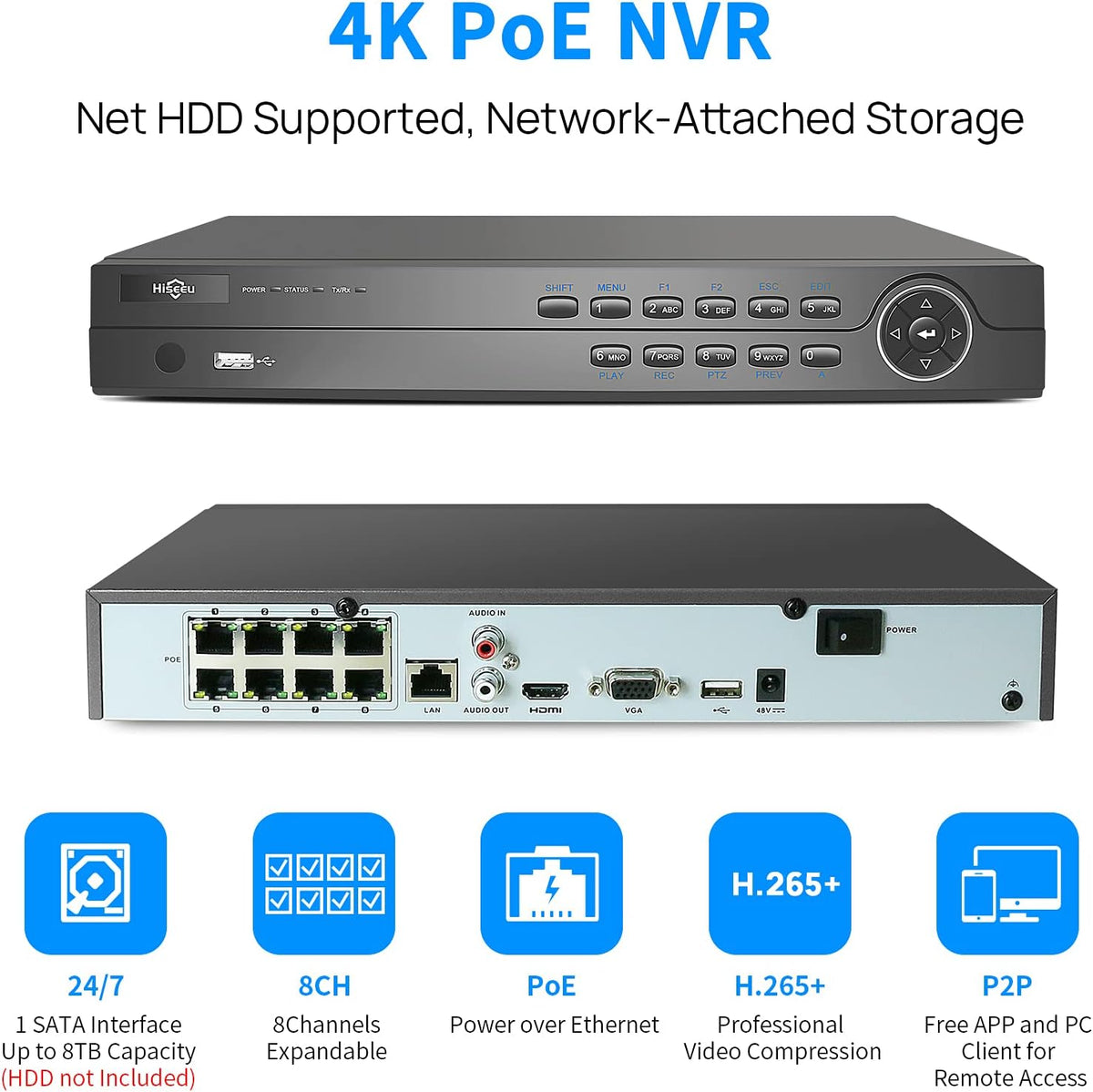 4K PoE NVR 8CH Network Video Recorder C9403