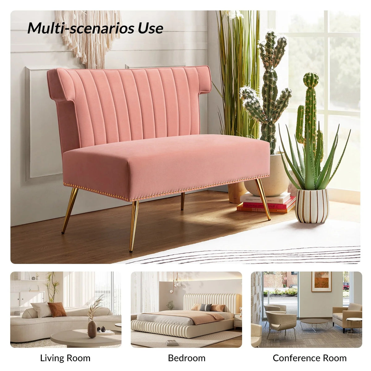 46" Velvet Tufted Loveseat with Metal Legs D68713