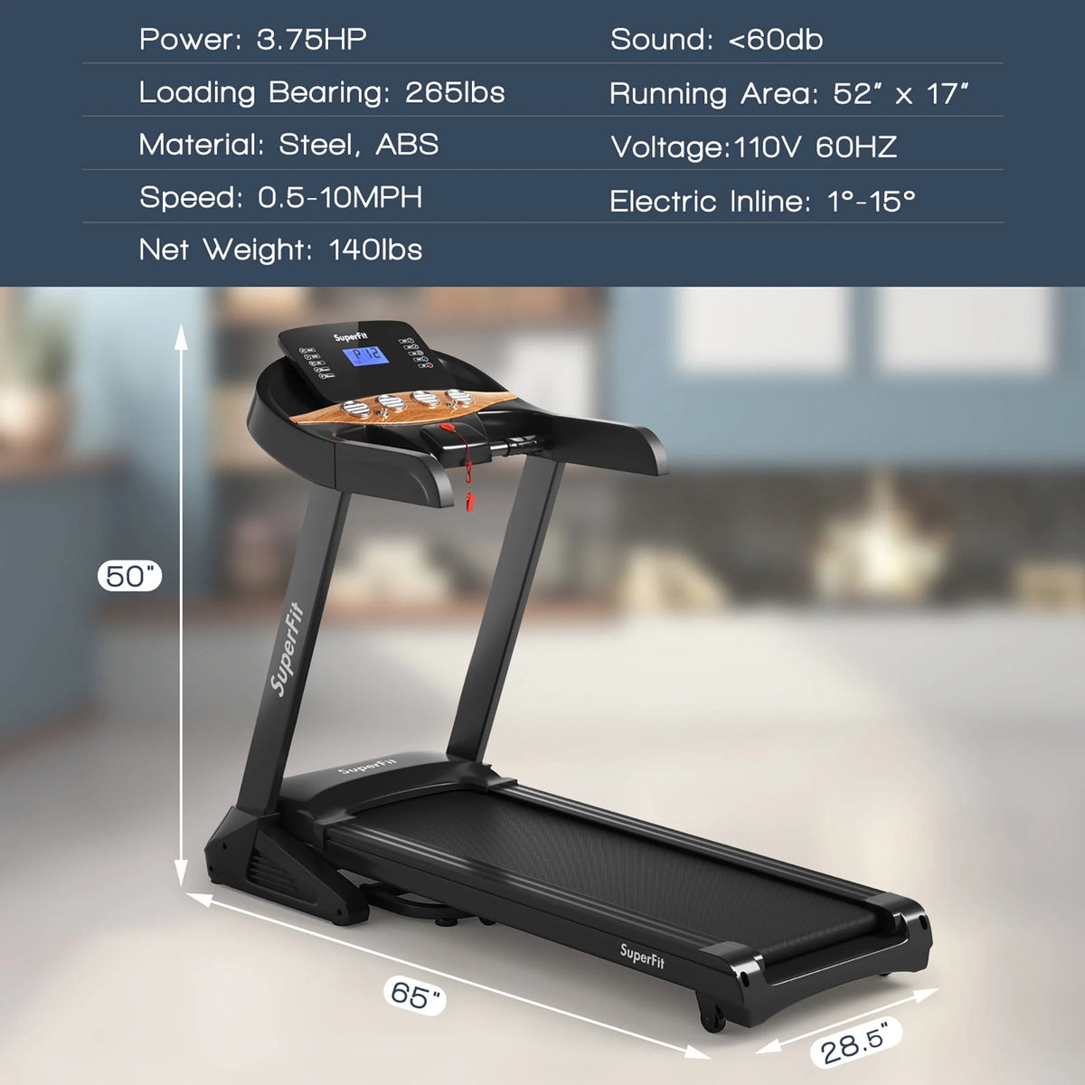 3.75HP Electric Folding Treadmill with Auto Incline V65171