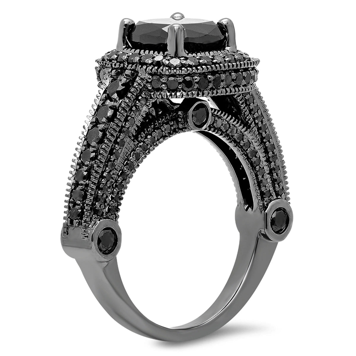 4.50 Carat Black Diamond Vintage Halo Ring O985