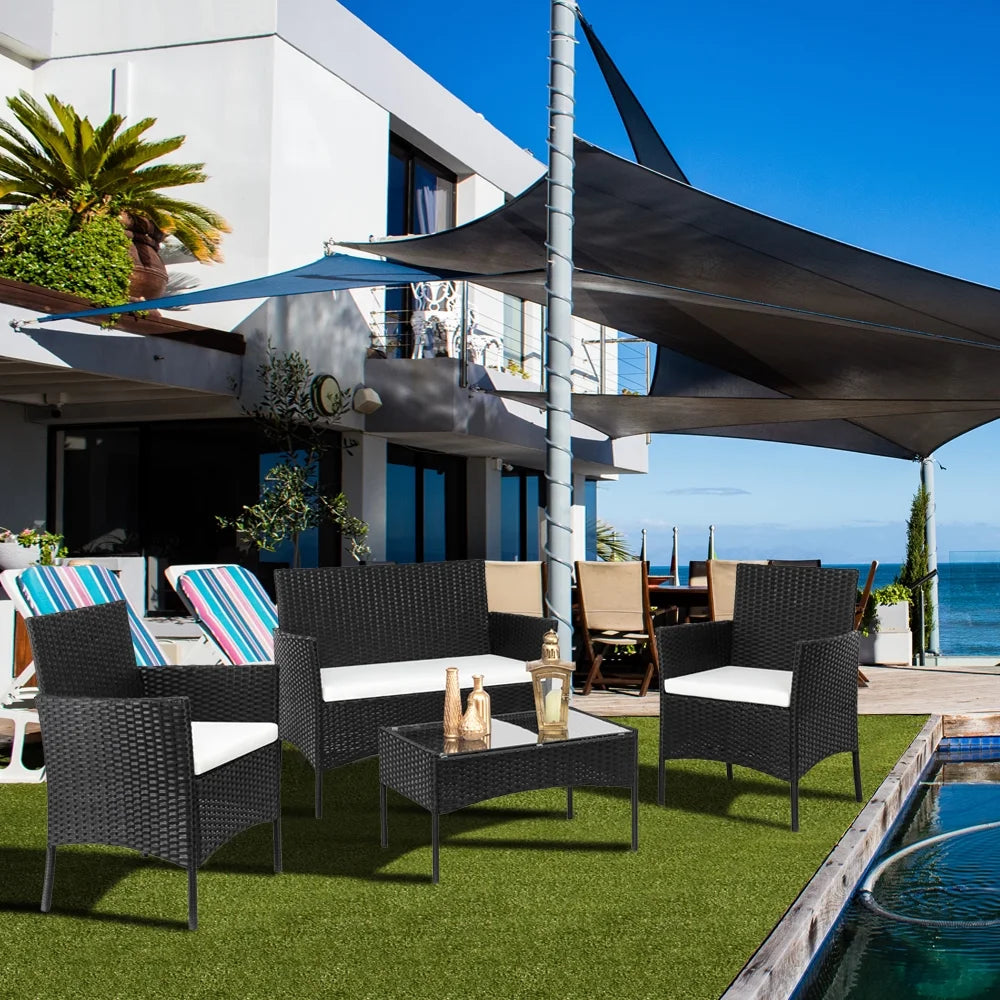 4-Piece PE Wicker Outdoor Conversation Set with Cushions L5906