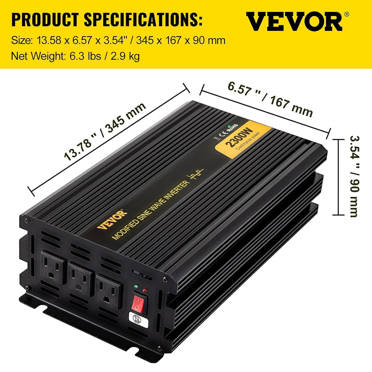2300W Modified Sine Wave Power Inverter with LCD Remote Controller H3216