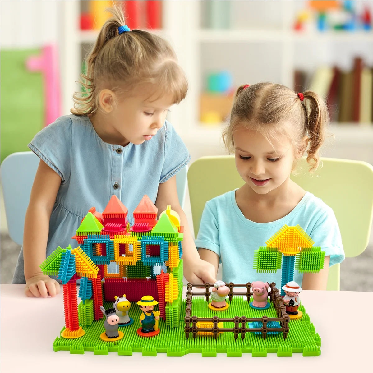 100pcs Multicolor Building Blocks Tiles Set with Animal Figures R631329