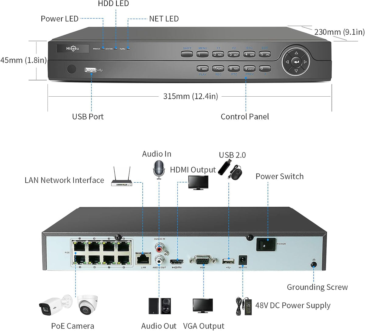 4K PoE NVR 8CH Network Video Recorder C9403